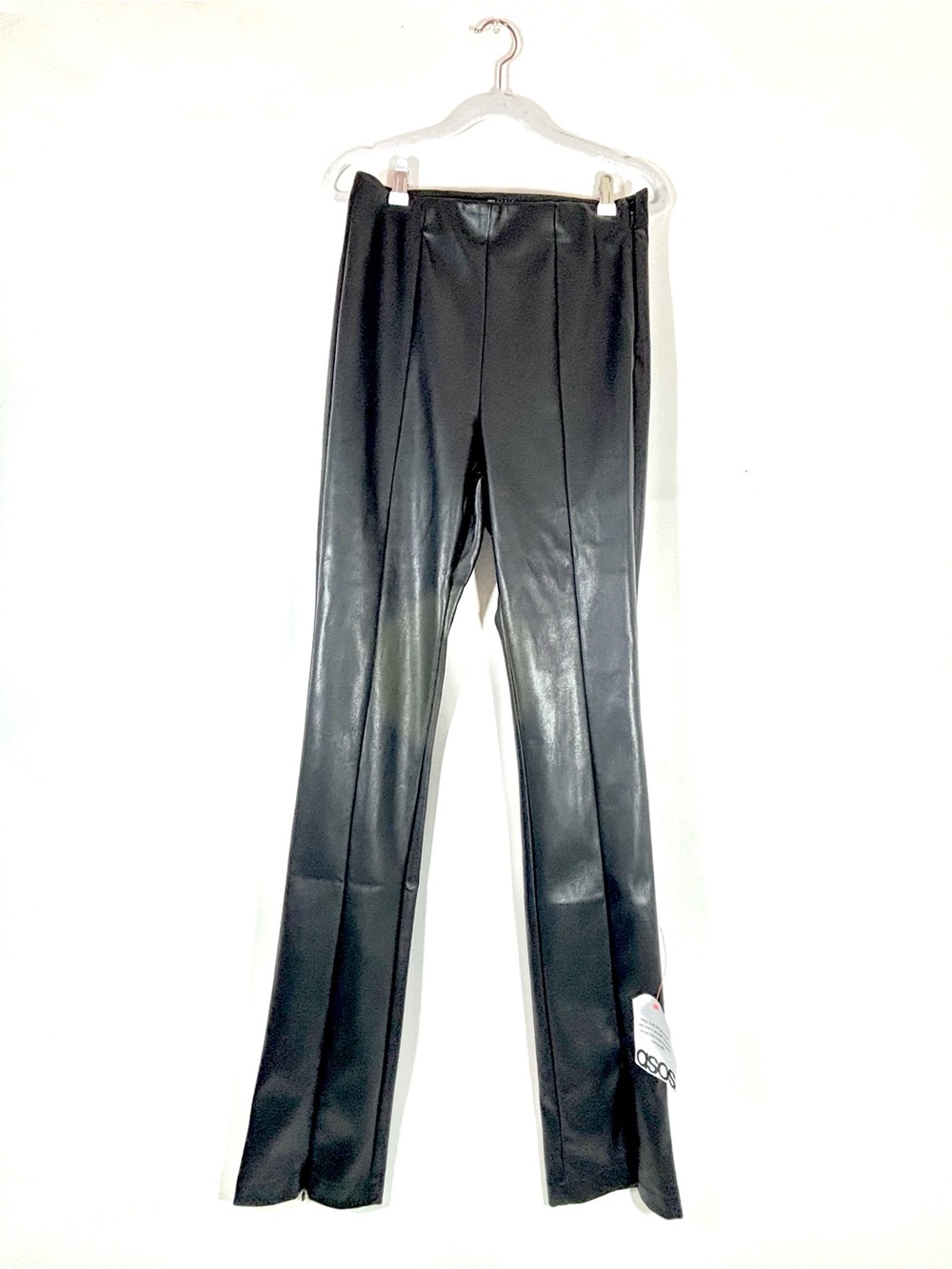 NWT ASOS DESIGN Tall Black Faux Leather Split Hem Pants - US 6